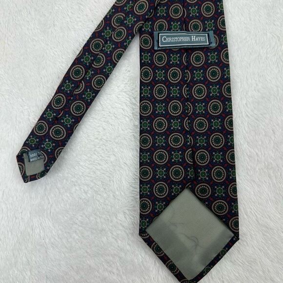 Christopher Hayes Men's Necktie Multicolored Mandala Paisley Print 100% Silk - Picture 4 of 7